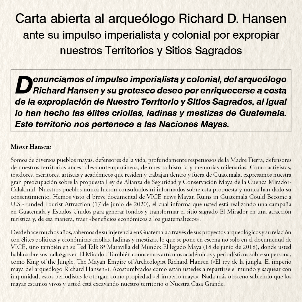 Carta abierta al arqueólogo Richard D. Hansen